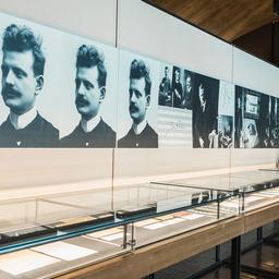 Photographs of Jean Sibelius line the walls at the Sibelius Museum in Turku.